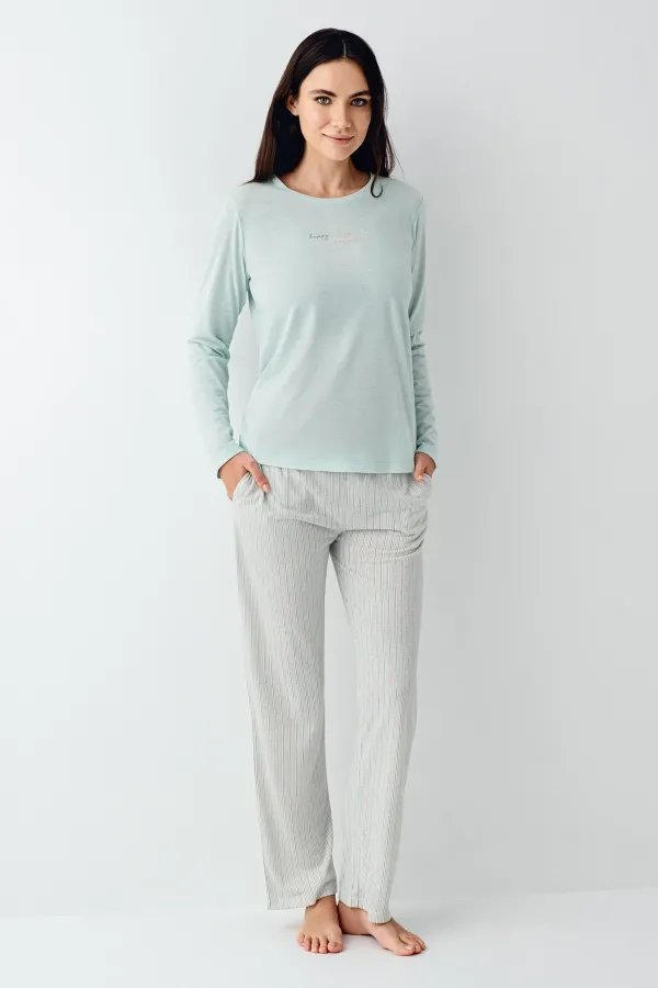 Pierre Cardin 9050-S Kadın Uzun Kol Pijama Takım