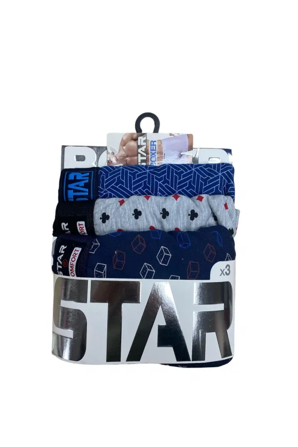 Star 105 Desenli Jakar Erkek 3'lü Kemer Boxer Star 105 Desenli Jakar Erkek 3'lü Kemer Boxer