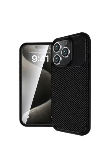 Apple İphone 16 Pro Kılıf Auto Focus Karbon Kapak - Siyah Apple İphone 16 Pro Kılıf Auto Focus Karbon Kapak - Siyah