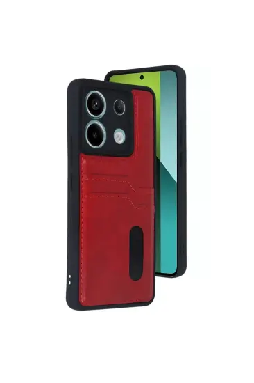 Xiaomi Redmi Note 13 Pro 5g Kılıf Sara Kartvizitli Deri Kılıf - Kırmızı