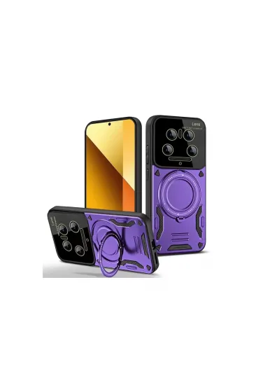 Xiaomi Mi 14 Ultra Kılıf Joy Lens Standlı Kapak - Mor Xiaomi Mi 14 Ultra Kılıf Joy Lens Standlı Kapak - Mor