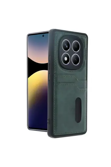 Xiaomi Redmi Note 14 Pro 4g Kılıf Sara Kartvizitli Deri Kılıf - Koyu Yeşil Xiaomi Redmi Note 14 Pro 4g Kılıf Sara Kartvizitli Deri Kılıf - Koyu Yeşil
