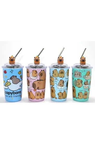 Capybara Figürlü Isı Muhafazalı Metal Pipetli Paslanmaz Çelik Kupa Alk4429 Capybara Figürlü Isı Muhafazalı Metal Pipetli Paslanmaz Çelik Kupa Alk4429