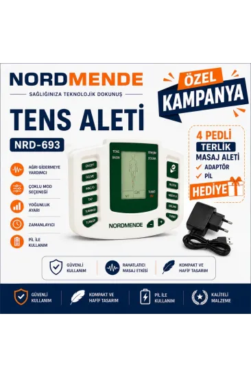 Tens Cihazı 4 Pedli Dijital Masaj Cihazı | Adaptör 4 Ped Ve Pil Hediyeli