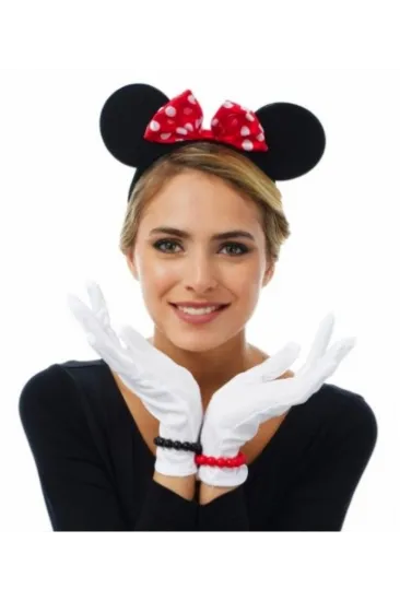 Kırmızı Fiyonklu Minnie Mouse Tacı Ve Beyaz Eldiven Seti Kırmızı Fiyonklu Minnie Mouse Tacı Ve Beyaz Eldiven Seti