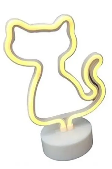 Neon Işıklı Kedi Lamba Pil+usb Pembe Işık Mz-122