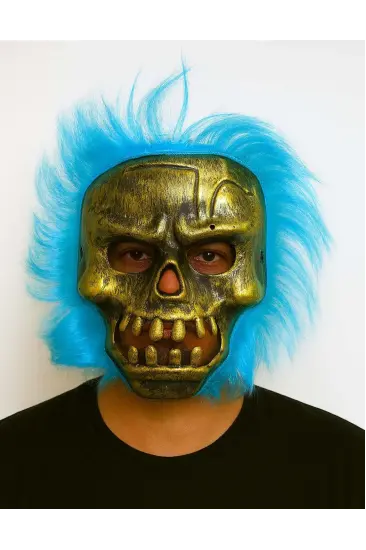 Wild Skull - Bakır Kafatası Turkuaz Saçlı İskelet Maske