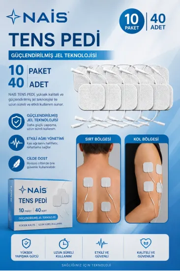 10 Paket, 40 Adet Nais Gold Tens Elektrod Pedi 5x5 Cm Extra Güçlendirilmiş Yapışkanlı Kumaş, Tens Pedi Elektrot – Cilt Dostu Jel – Yüksek İletkenlik – Tens Cihazları İle Uyumlu