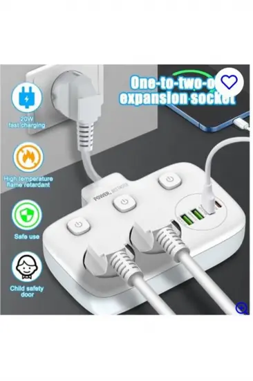 Akım Korumalı 2’li Ayrı Anahtarlı Priz, 2x Priz, 3x Usb, 1x Type-c, 2 Mt Kablo, Hızlı Şarj Akım Korumalı 2’li Ayrı Anahtarlı Priz, 2x Priz, 3x Usb, 1x Type-c, 2 Mt Kablo, Hızlı Şarj