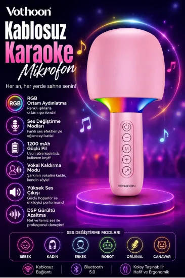 Çocuk Ve Yetişkin Karaoke Mikrofonu Kablosuz Rgb Ambiyans Işığı Ses Değiştirme Modlu Hoparlör Çocuk Ve Yetişkin Karaoke Mikrofonu Kablosuz Rgb Ambiyans Işığı Ses Değiştirme Modlu Hoparlör