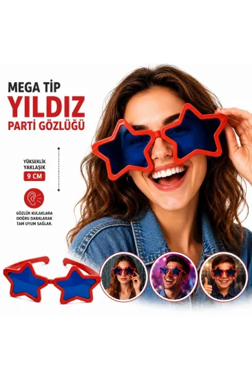 Mega Tip Yıldız Parti Gözlüğü Kırmızı Renk Mega Tip Yıldız Parti Gözlüğü Kırmızı Renk