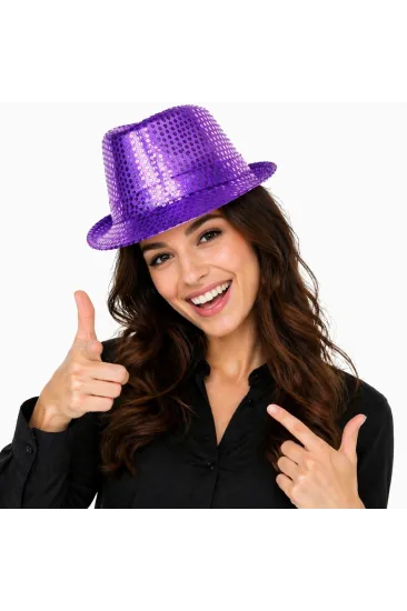 Mor Payetli Disco Parti Şapkası Yetişkin Işıltılı Fötr Model Mor Payetli Disco Parti Şapkası Yetişkin Işıltılı Fötr Model