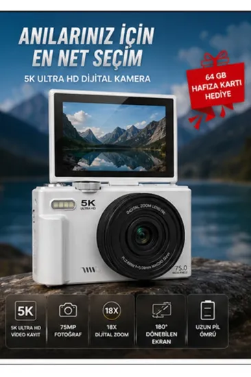 5k 75mp Hd Dijital Kamera 18x Dijital Zoom, Flaşlı,3.0 İnç Ekranlı Fotoğraf Makinesi 5k 75mp Hd Dijital Kamera 18x Dijital Zoom, Flaşlı,3.0 İnç Ekranlı Fotoğraf Makinesi