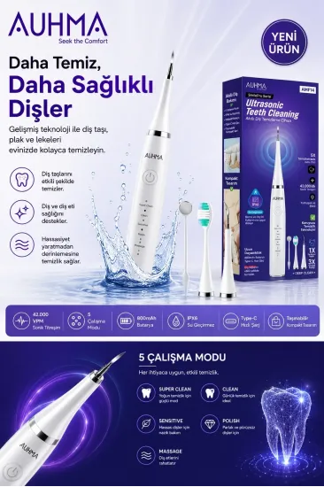 Ultrasonic şarjlı Elektrikli Akıllı Diş temizleme Cihazı Beyazlatıcı 5 Mod 3+1 Başlık, Ipx8 Su Geçirmez Beyaz Ultrasonic şarjlı Elektrikli Akıllı Diş temizleme Cihazı Beyazlatıcı 5 Mod 3+1 Başlık, Ipx8 Su Geçirmez Beyaz