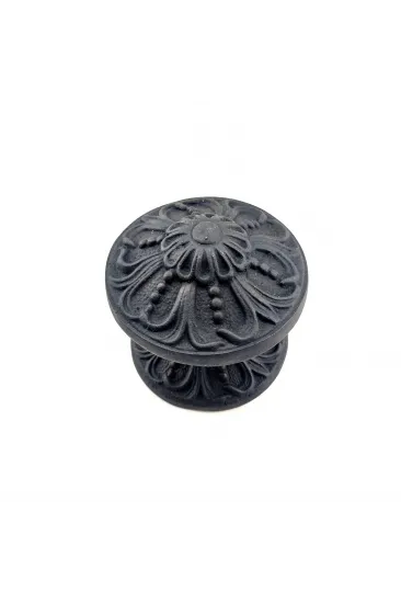 Antika Tarz Dekoratif Pirinç Çiçekli Kapı Tokmağı - 80 Mm Çap, Oksit