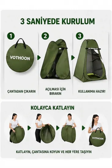 Otomatik Kabin Giyinme Çadırı 120x120x190 Cm Üst Havalandırma Yan Pencereli Duş & Wc Çadırı