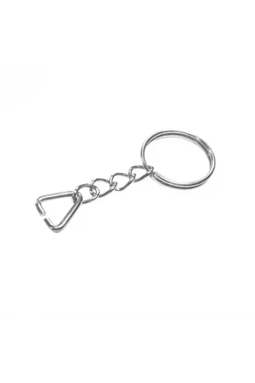 Anahtarlık Halkası, Halka + Zincir + Üçgen, 24mm, Gümüş, Nikel, 1000 Adet Anahtarlık Halkası, Halka + Zincir + Üçgen, 24mm, Gümüş, Nikel, 1000 Adet