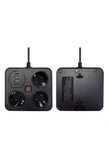Akım Korumalı Anahtarlı Priz - 3x Priz - 2x Usb - 2x Type-c - 2 Mt Kablo Hızlı Şarj Özellikli Siyah Akım Korumalı Anahtarlı Priz - 3x Priz - 2x Usb - 2x Type-c - 2 Mt Kablo Hızlı Şarj Özellikli Siyah