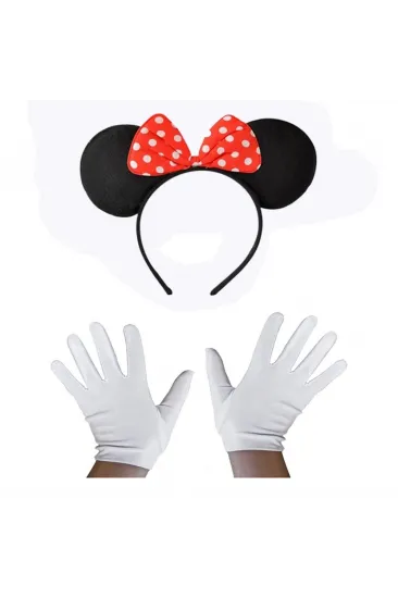 Kırmızı Fiyonklu Minnie Mouse Tacı Ve Beyaz Eldiven Seti Kırmızı Fiyonklu Minnie Mouse Tacı Ve Beyaz Eldiven Seti