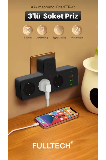 Vothoon Ftr-12 Termal Akım Korumalı Isıya Dayanıklı 3’lü Priz 3x Usb 1x Type-c Vothoon Ftr-12 Termal Akım Korumalı Isıya Dayanıklı 3’lü Priz 3x Usb 1x Type-c