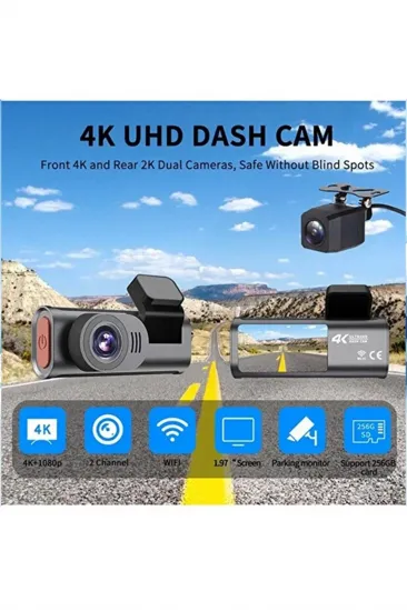 4k Wifi Çift Kameralı Araç Kamerası Gece Görüşlü G-sensörlü Dash Cam 170 Derece 4k Wifi Çift Kameralı Araç Kamerası Gece Görüşlü G-sensörlü Dash Cam 170 Derece