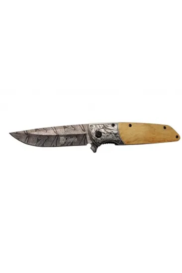 A2150c Kahve Kamp Çakısı 21cm- Manuel, Ahşap İşlemeli Sap,kemerlikli