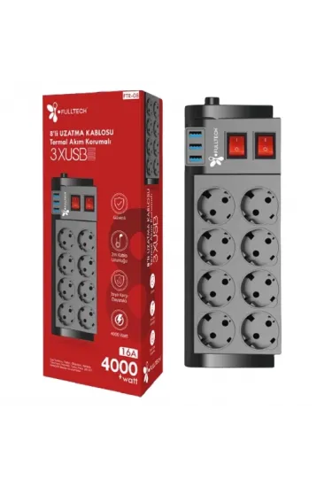 Fulltech Ftr-08 8’li Termal Akım Korumalı Priz Fulltech Ftr-08 8’li Termal Akım Korumalı Priz