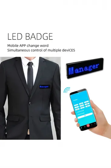 Matrix Kayan Led Yaka Rozeti Mobil Kontrollü Dijital Etiket 9×3cm Matrix Kayan Led Yaka Rozeti Mobil Kontrollü Dijital Etiket 9×3cm