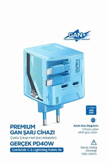 Gan+ Pd 40w Hızlı Şarj Adaptörü Çoklu Çıkış Usb-c Lightning Kablolu Hızlı Şarj Cihazı Ev Ofis Uyumlu Mavi Gan+ Pd 40w Hızlı Şarj Adaptörü Çoklu Çıkış Usb-c Lightning Kablolu Hızlı Şarj Cihazı Ev Ofis Uyumlu Mavi