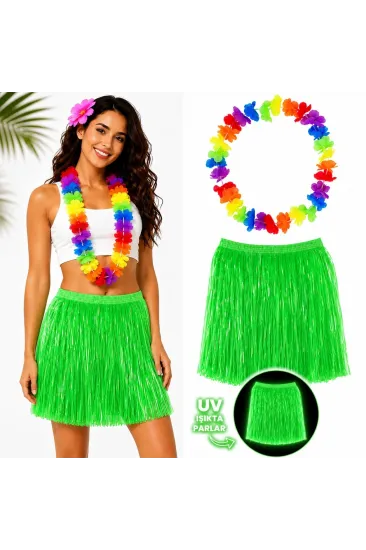 Neon Yeşil Hawaii Etek 40 Cm Ve Rengarenk Hawaii Kolye Neon Yeşil Hawaii Etek 40 Cm Ve Rengarenk Hawaii Kolye