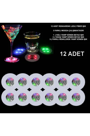 Renkli Led Işıklı Bardak Altlığı - Dekoratif (12 Adet, Pilli) Renkli Led Işıklı Bardak Altlığı - Dekoratif (12 Adet, Pilli)