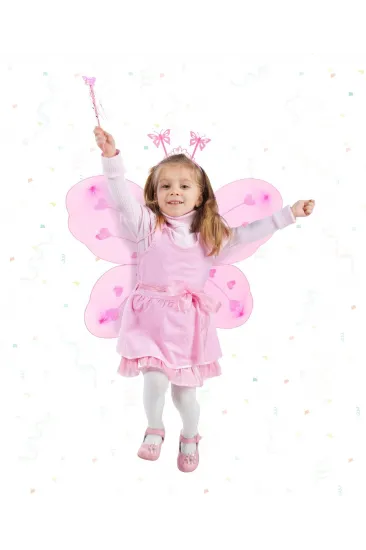 Pembe Kelebek Kız Seti – 50 Cm Kelebek Kanadı, Taç Ve Asa Pembe Kelebek Kız Seti – 50 Cm Kelebek Kanadı, Taç Ve Asa