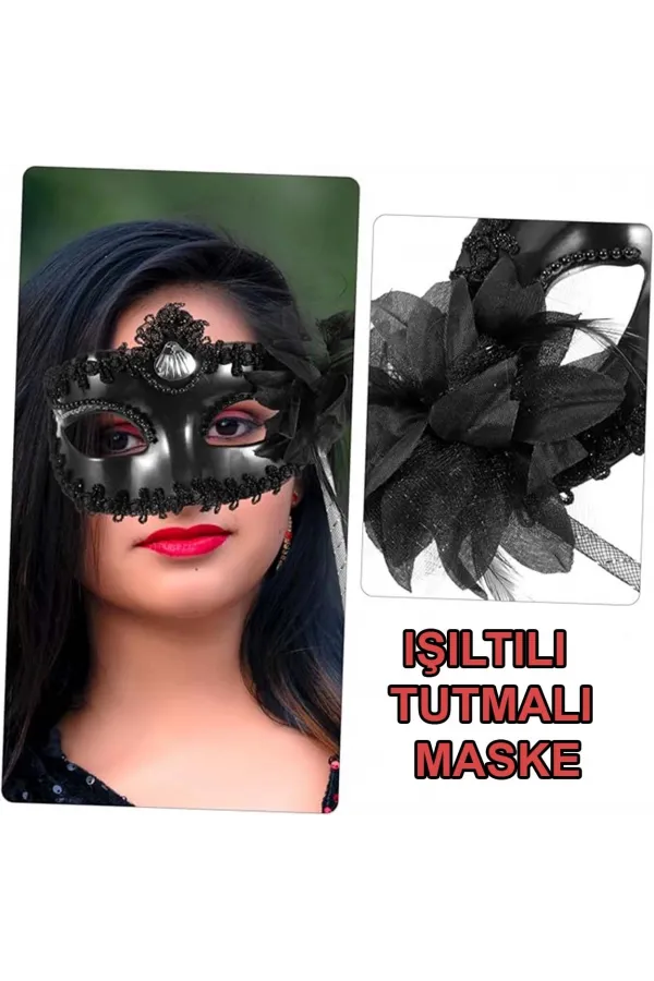 Siyah Işıltılı Tutmalı Fotoğraf Çekimi Maskesi 18x29 Cm Siyah Işıltılı Tutmalı Fotoğraf Çekimi Maskesi 18x29 Cm