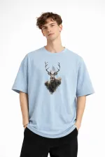 Deer - Oversize Erkek Tişört Bebek Mavisi