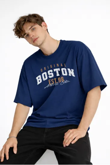 Boston - Baskılı Oversize Tişört LACIVERT Boston - Baskılı Oversize Tişört LACIVERT