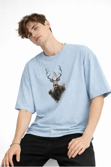 Deer - Oversize Erkek Tişört Bebek Mavisi