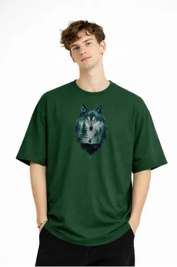 Wolf - Oversize Erkek Tişört HAKI