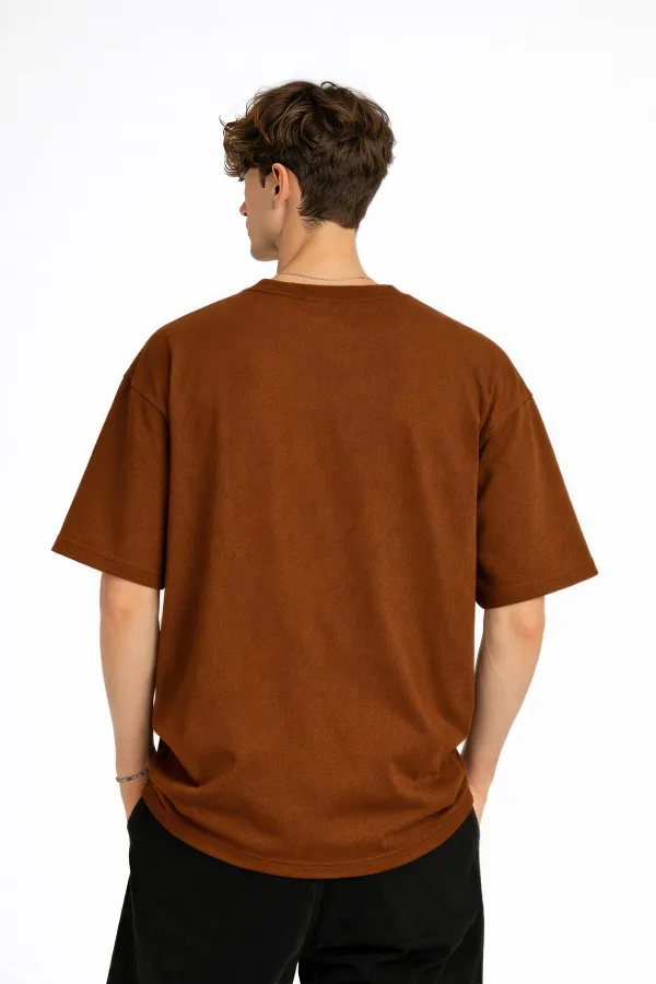 Deer - Oversize Erkek Tişört KAHVE