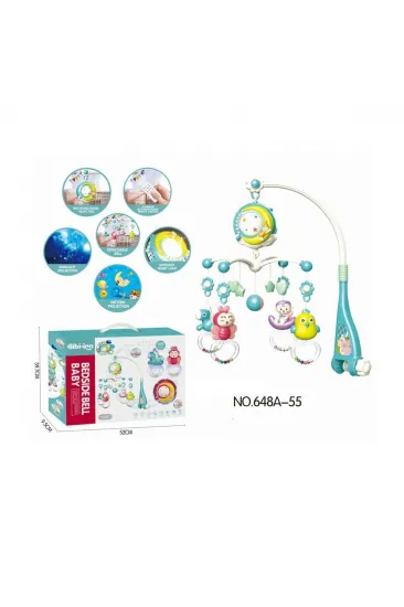 BIB-648A-55 -Vardem Işıklı Müzikli Kumandalı Mavi Bebek Dönencesi