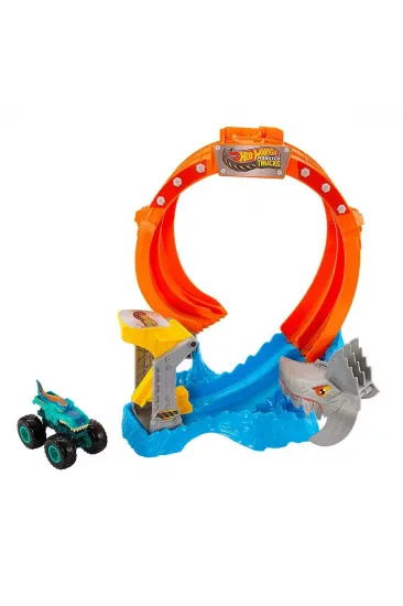 JFR08 Hot Wheels Monster Trucks Dönen Corkscrew Shark Çarpışması