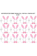 Pembe Tavşan Kostüm Seti – Taç, Papyon, Ponpon (12’li Paket) Pembe Tavşan Kostüm Seti – Taç, Papyon, Ponpon (12’li Paket)