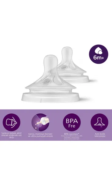 Doğal Tepkili Natural Response 2'Li Biberon Emziği No:6 6+ Ay Doğal Tepkili Natural Response 2'Li Biberon Emziği No:6 6+ Ay