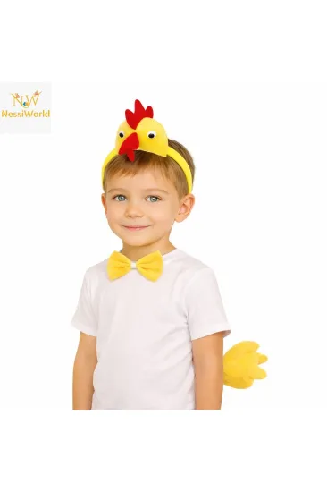 Çocuk Horoz Tavuk Kostüm Seti 3 Parça (Taç + Papyon + Kuyruk) Çocuk Horoz Tavuk Kostüm Seti 3 Parça (Taç + Papyon + Kuyruk)