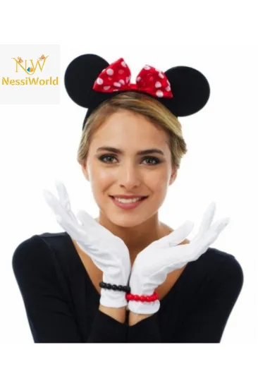 Kırmızı Fiyonklu Minnie Mouse Tacı ve Beyaz Eldiven Seti Kırmızı Fiyonklu Minnie Mouse Tacı ve Beyaz Eldiven Seti