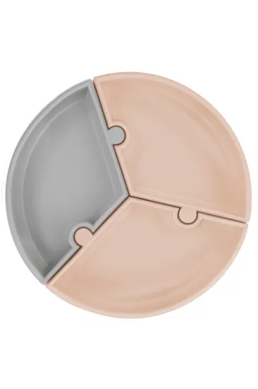 Puzzle Vakum Tabanlı Silikon Tabak Bubble Beige / Powder Grey