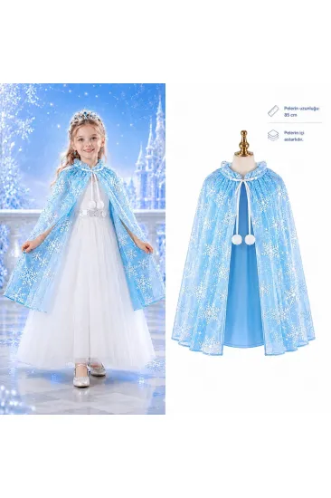 Kar Tanesi Desenli Mavi Pelerini - Astarlı Pelerini 85 cm Kar Tanesi Desenli Mavi Pelerini - Astarlı Pelerini 85 cm