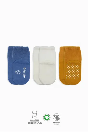 3'Lü Basic Kaymaz Penye Soket Çorap 10107 İndigo Ekru Hardal 3'Lü Basic Kaymaz Penye Soket Çorap 10107 İndigo Ekru Hardal