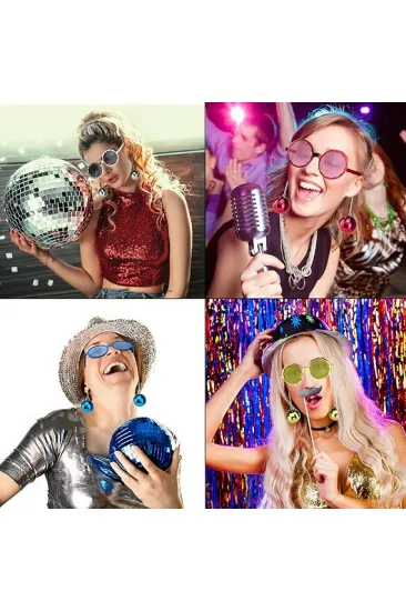 Sallanan Disko Top Küpeli Gözlük Retro Hawaii 5 Renk 6 Adet Sallanan Disko Top Küpeli Gözlük Retro Hawaii 5 Renk 6 Adet