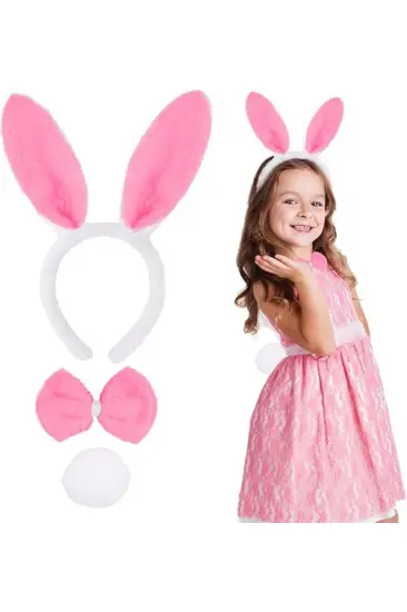Pembe Tavşan Kostüm Seti – Taç, Papyon, Ponpon (12’li Paket) Pembe Tavşan Kostüm Seti – Taç, Papyon, Ponpon (12’li Paket)