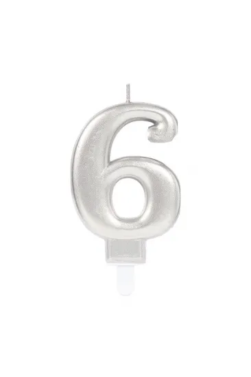 6 Rakam Mum Gümüş Renk 6 Rakam Mum Gümüş Renk